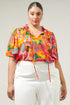Idalia Floral Ruffle Split Neck Dupont Top Curve